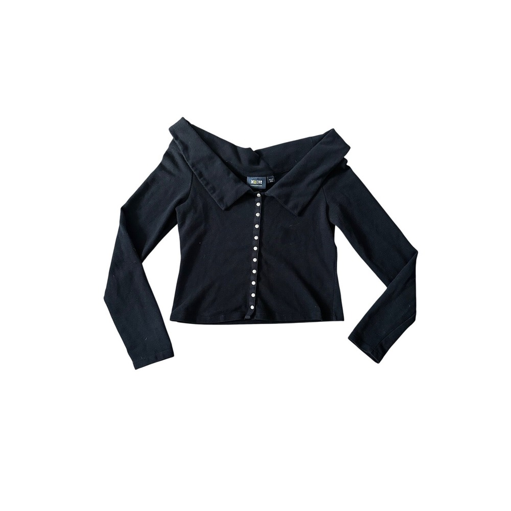 Maeve Anthropologie‎ Black Ribbed Button Front Off Shoulder Crop Top Medium
